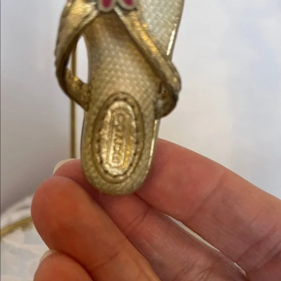 Coach Gold Sandal Keychain with Pink Flower - Picture 3 of 10